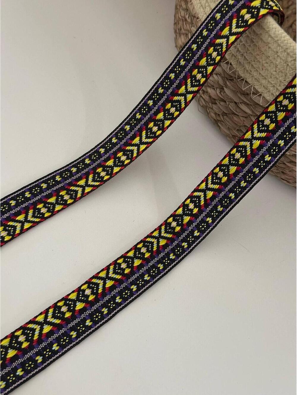 5Yds Non-Stretch 1" Tribal Jacquard Ribbon Trim, Boho Vintage Craft Wholesale